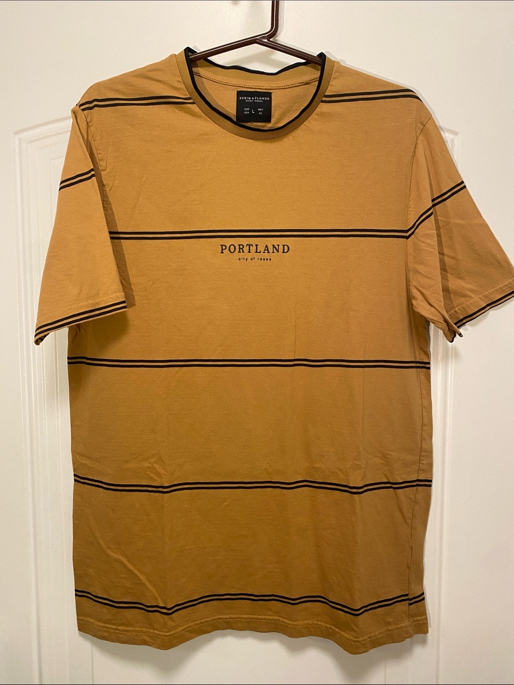 Ricky Singh Denim & Flower Mustard Striped 'PORTLAND' Short-Sleeve Tee